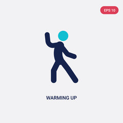 two color warming up vector icon from activities concept. isolated blue warming up vector sign symbol can be use for web, mobile and logo. eps 10