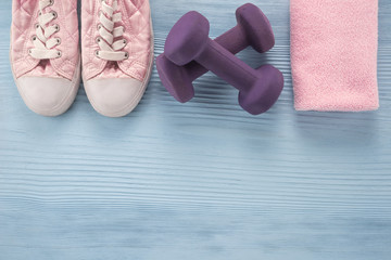 Set of sports accessories for fitness concept 