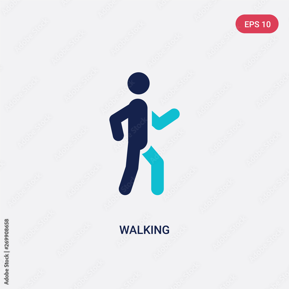 Poster two color walking vector icon from activities concept. isolated blue walking vector sign symbol can 