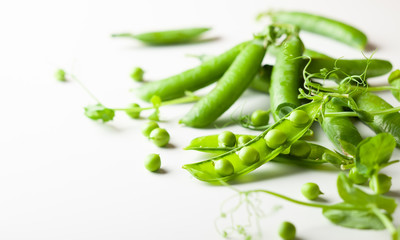 Fresh green  peas pods and  green peas