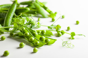 Fresh green  peas pods and  green peas
