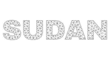 Mesh vector SUDAN text. Abstract lines and circle dots are organized into SUDAN black carcass symbols. Wire carcass flat polygonal mesh in vector EPS format.