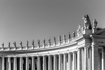 Doric Colonnade with statues of saints on the top. St. Peters Square, Vatican City