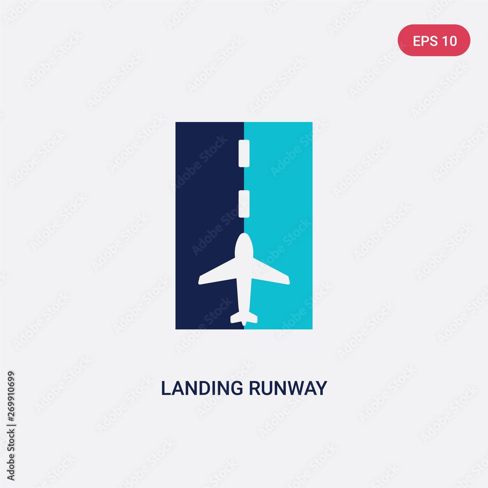 Poster two color landing runway vector icon from airport terminal concept. isolated blue landing runway vec