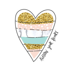 Heart with gold sequins and inscription Follow your heart. Vector illustration for t-shirt,textile,children's clothing design