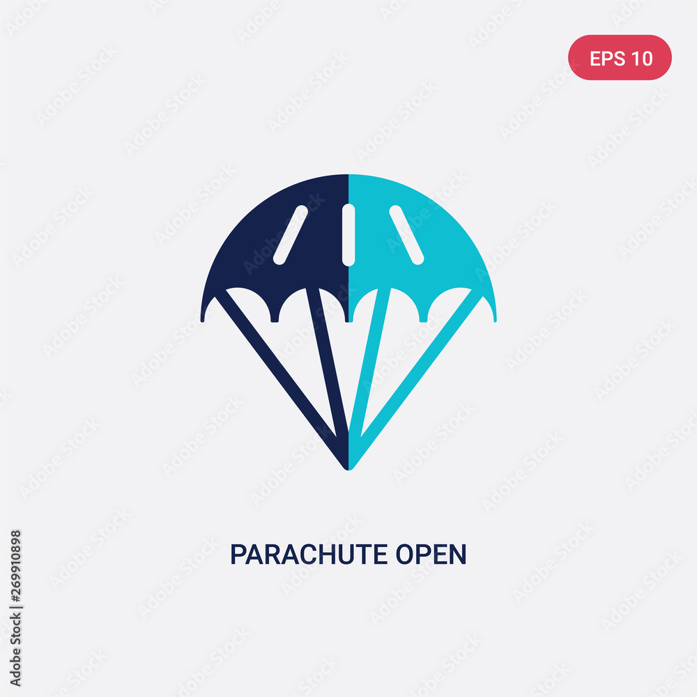 Poster two color parachute open vector icon from airport terminal concept. isolated blue parachute open vec