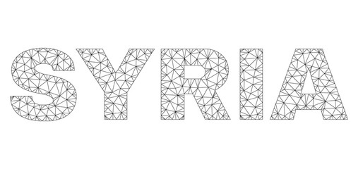 Mesh vector SYRIA text. Abstract lines and small circles are organized into SYRIA black carcass symbols. Linear carcass flat triangular mesh in vector format.