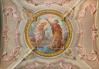 MENAGGIO, ITALY - MAY 8, 2015: The neobaroque fresco of Baptism of Jesus in church chiesa di Santo Stefano by Luigi Tagliaferri (1841-1927).
