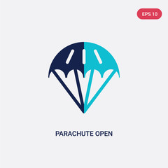 two color parachute open vector icon from airport terminal concept. isolated blue parachute open vector sign symbol can be use for web, mobile and logo. eps 10