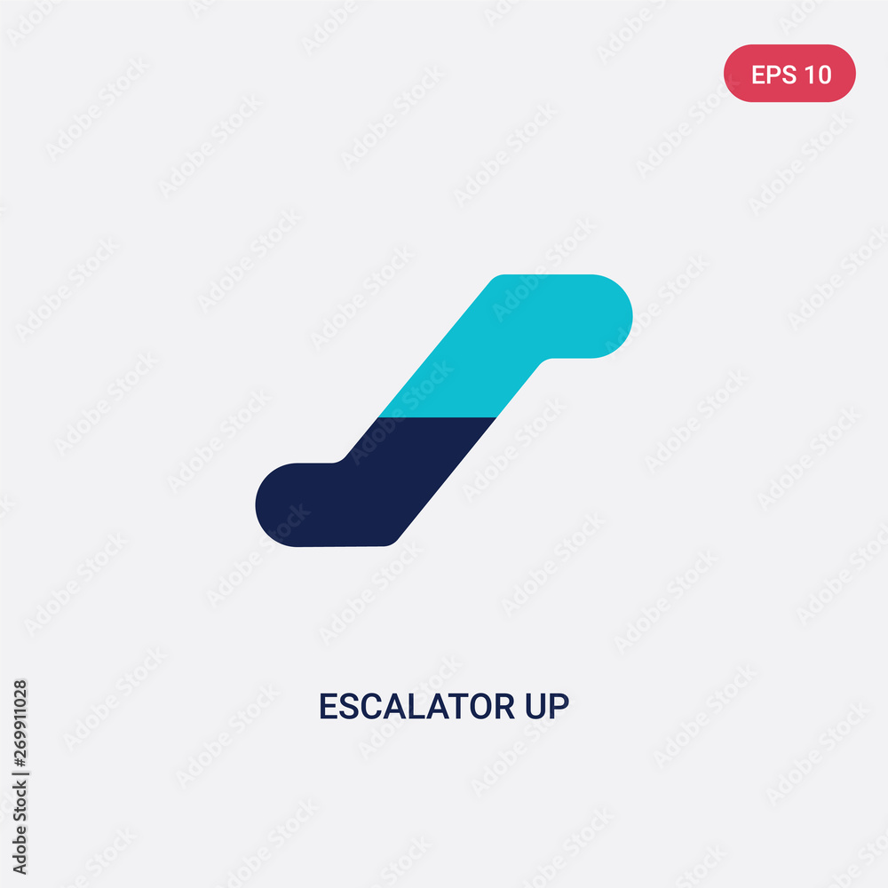 Poster two color escalator up vector icon from airport terminal concept. isolated blue escalator up vector 