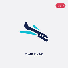 two color plane flying vector icon from airport terminal concept. isolated blue plane flying vector sign symbol can be use for web, mobile and logo. eps 10