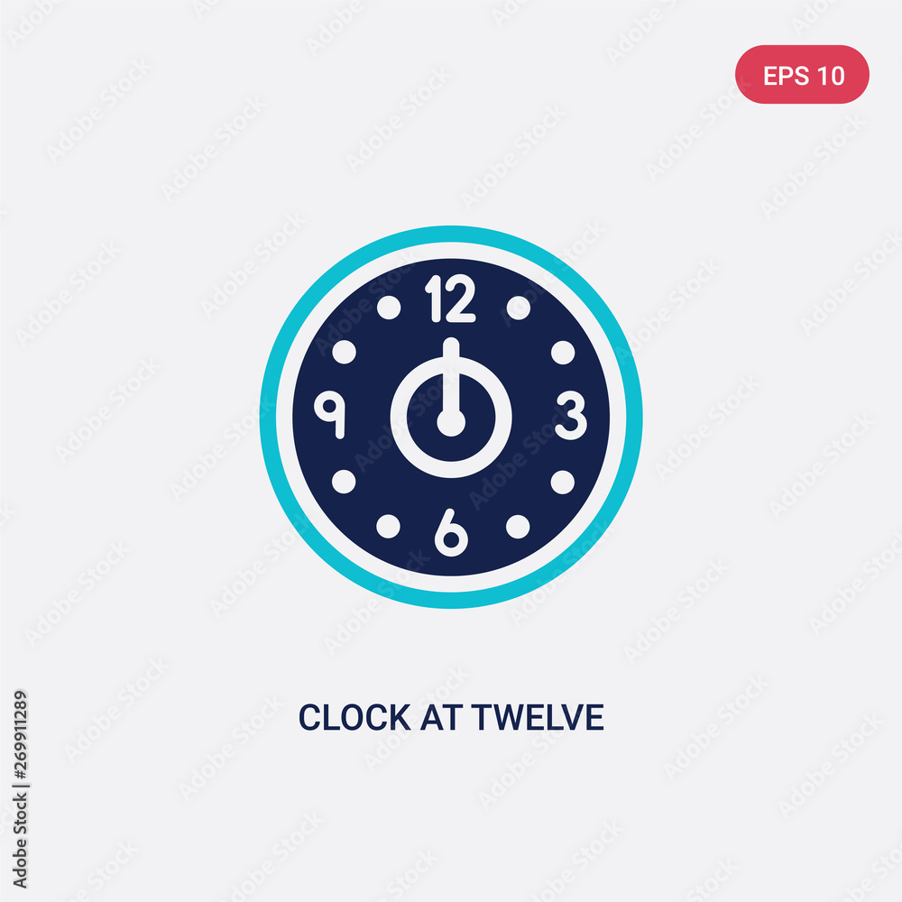 Aufkleber two color clock at twelve o'clock vector icon from airport terminal concept. isolated blue clock at 