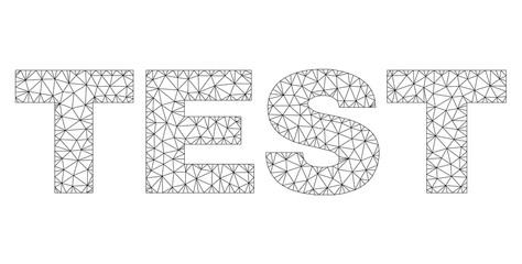 Mesh vector TEST text. Abstract lines and circle dots form TEST black carcass symbols. Wire carcass 2D triangular mesh in vector EPS format.