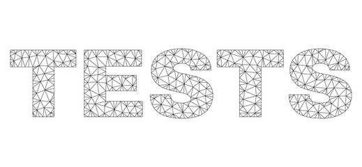 Mesh vector TESTS text. Abstract lines and points are organized into TESTS black carcass symbols. Wire carcass flat polygonal mesh in eps vector format.