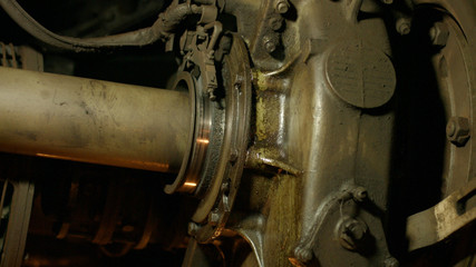 Metal train engine close up. Part of train body close up. Production of locomotives.