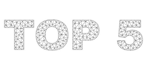 Mesh vector TOP 5 text label. Abstract lines and small circles are organized into TOP 5 black carcass symbols. Linear carcass flat polygonal mesh in vector EPS format.