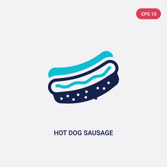two color hot dog sausage in bread vector icon from american football concept. isolated blue hot dog sausage in bread vector sign symbol can be use for web, mobile and logo. eps 10