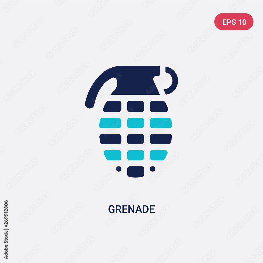 Poster two color grenade vector icon from army concept. isolated blue grenade vector sign symbol can be use