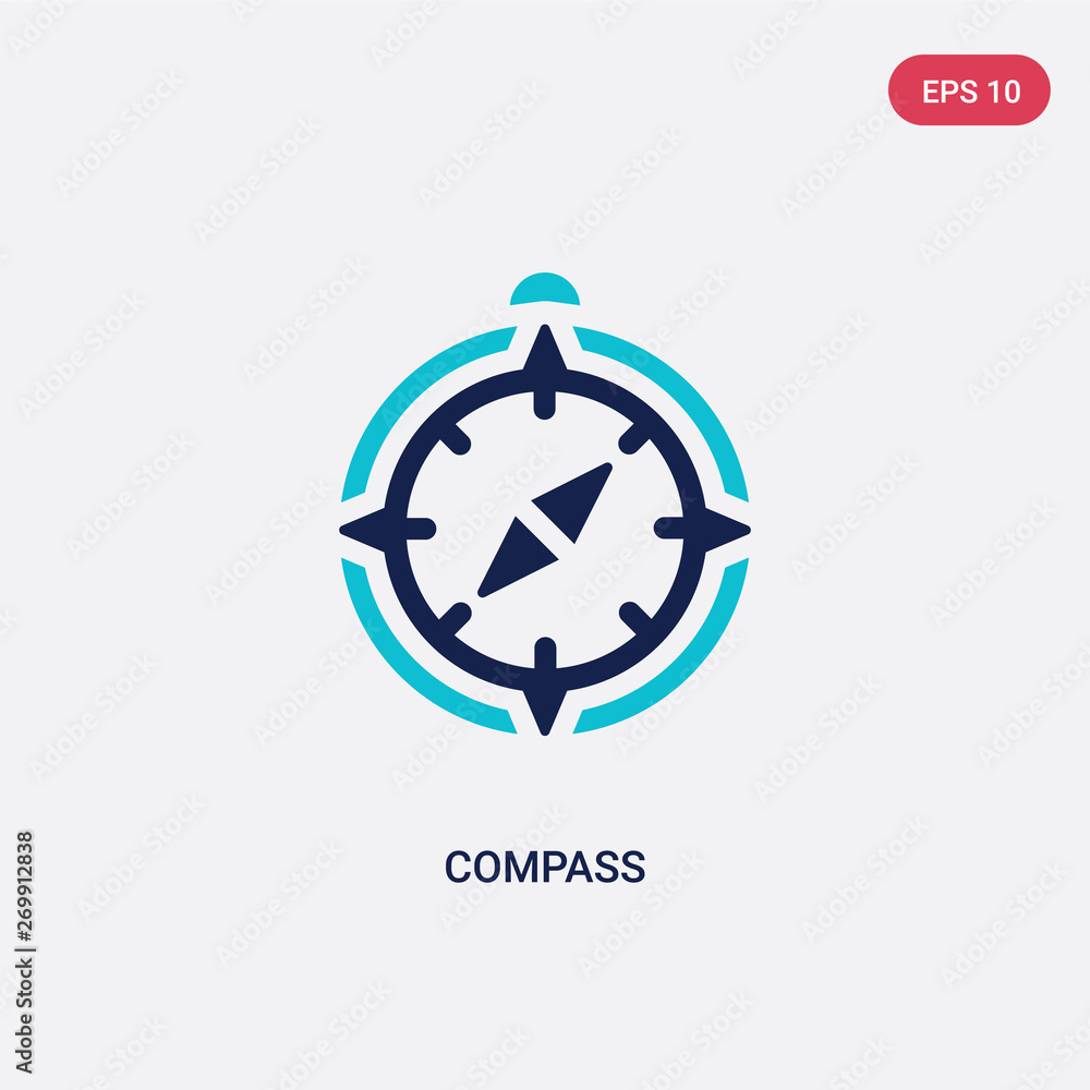 Poster two color compass vector icon from army concept. isolated blue compass vector sign symbol can be use