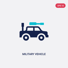 two color military vehicle vector icon from army concept. isolated blue military vehicle vector sign symbol can be use for web, mobile and logo. eps 10