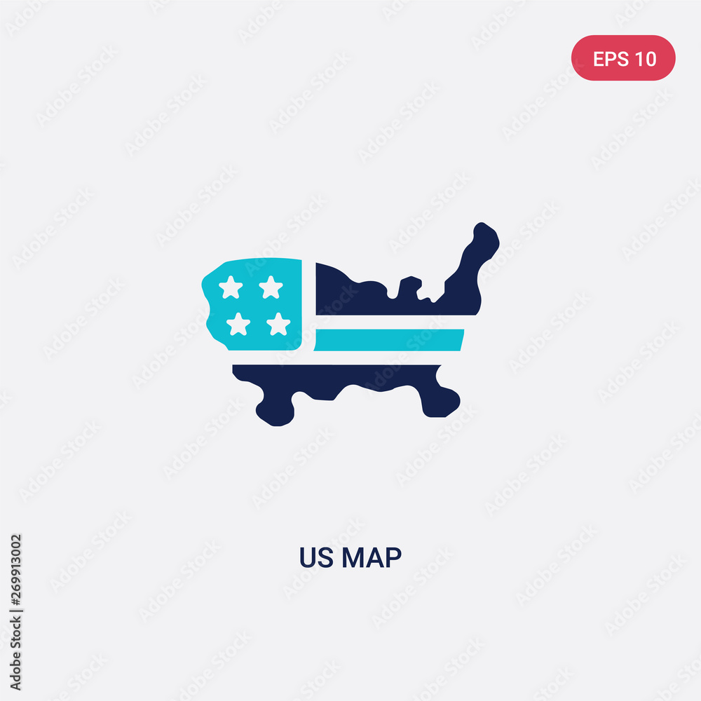 Poster two color us map vector icon from army concept. isolated blue us map vector sign symbol can be use f