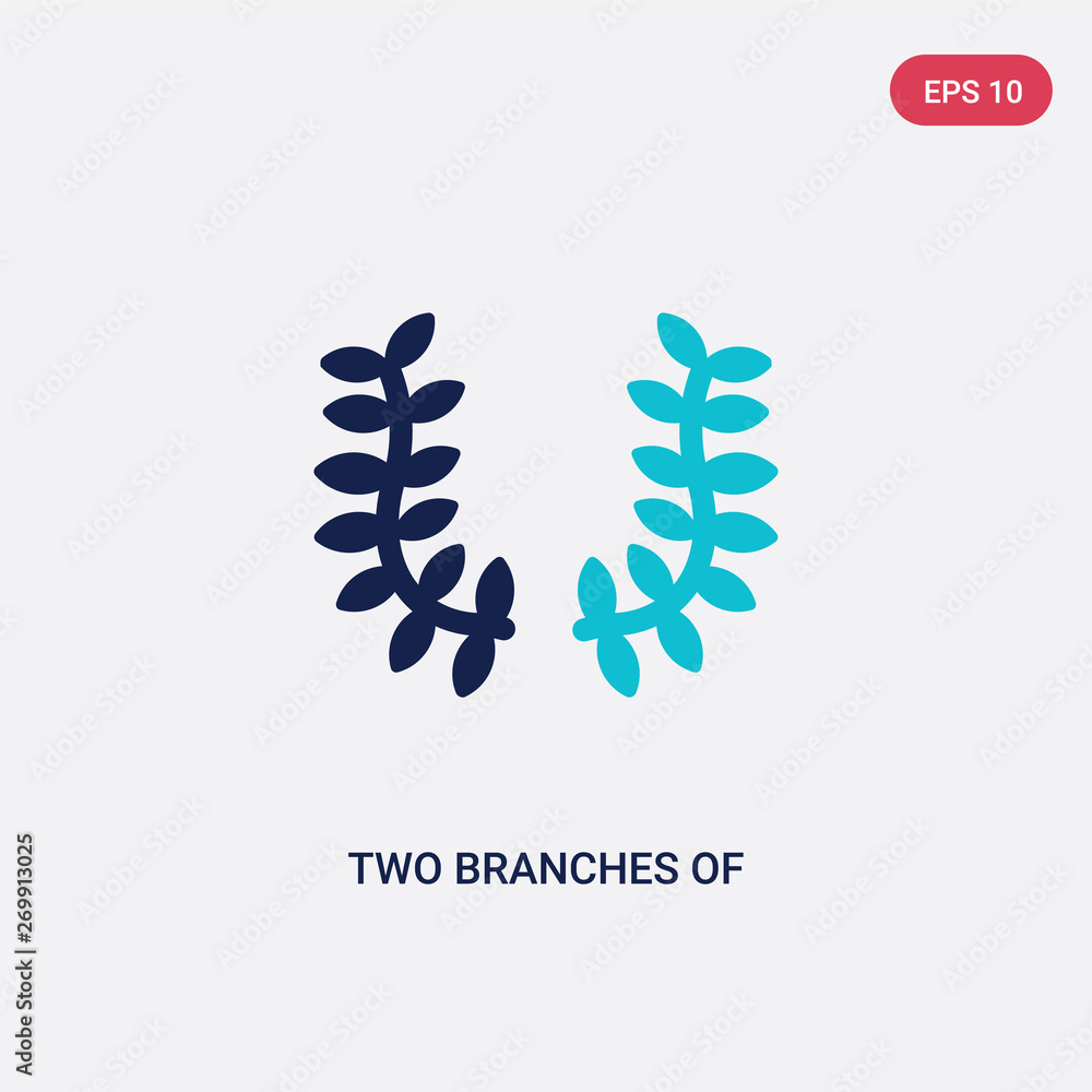 Poster two color two branches of frame vector icon from army concept. isolated blue two branches of frame v