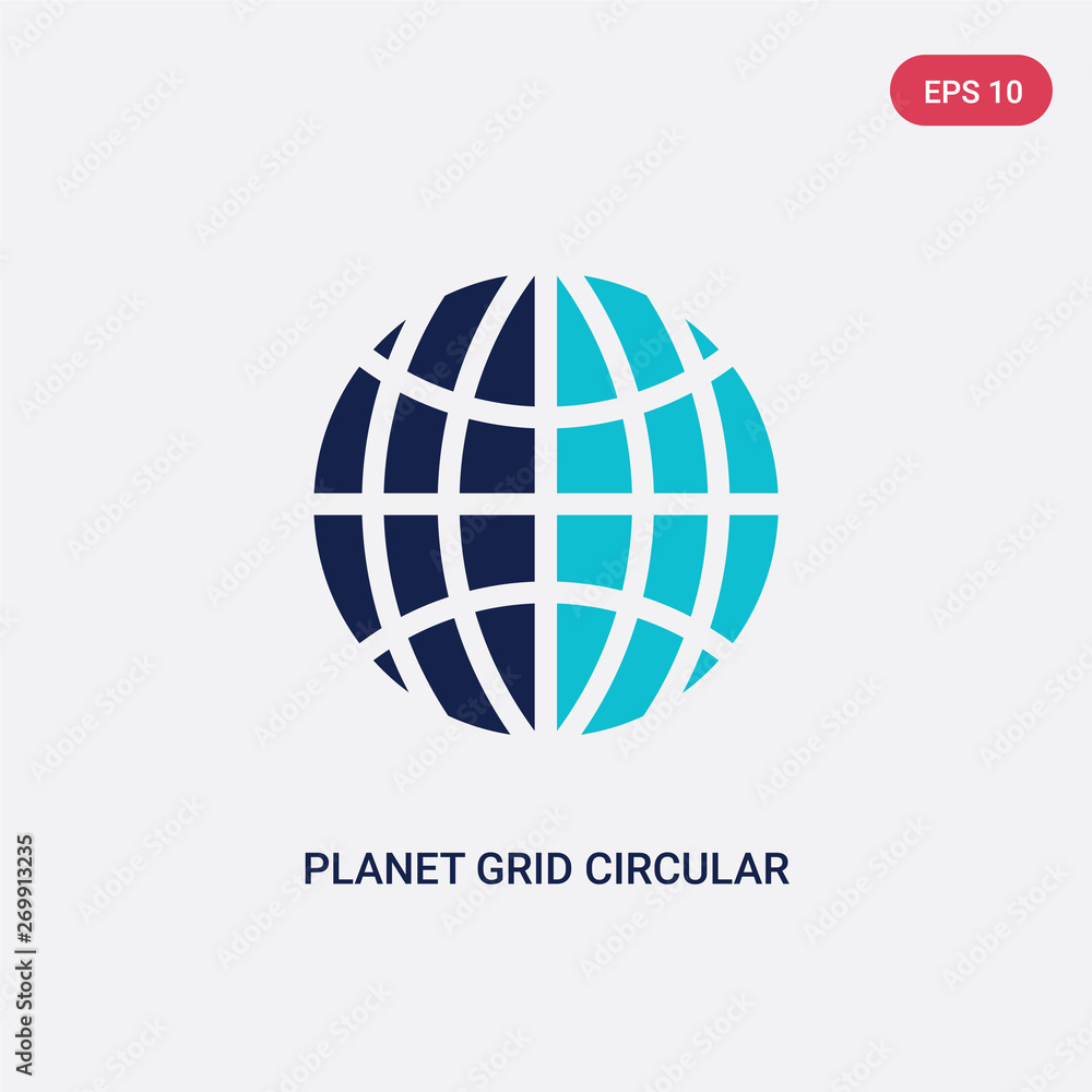 Poster two color planet grid circular vector icon from army concept. isolated blue planet grid circular vec
