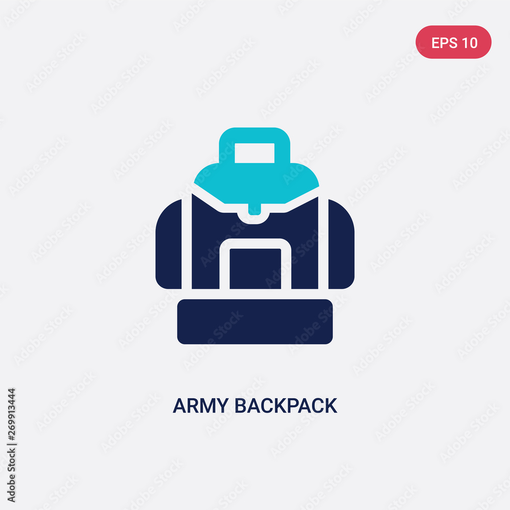 Poster two color army backpack vector icon from army and war concept. isolated blue army backpack vector si