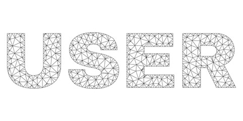 Mesh vector USER text. Abstract lines and small circles are organized into USER black carcass symbols. Wire frame flat triangular mesh in vector format.