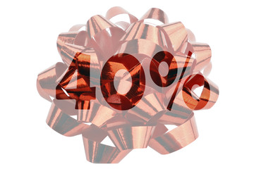 40% symbolically represented as highlighted number with percent sign in front of a gift loop