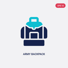 two color army backpack vector icon from army and war concept. isolated blue army backpack vector sign symbol can be use for web, mobile and logo. eps 10