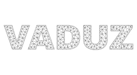 Mesh vector VADUZ text. Abstract lines and points form VADUZ black carcass symbols. Wire carcass 2D polygonal mesh in vector format.