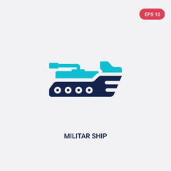 two color militar ship vector icon from army and war concept. isolated blue militar ship vector sign symbol can be use for web, mobile and logo. eps 10