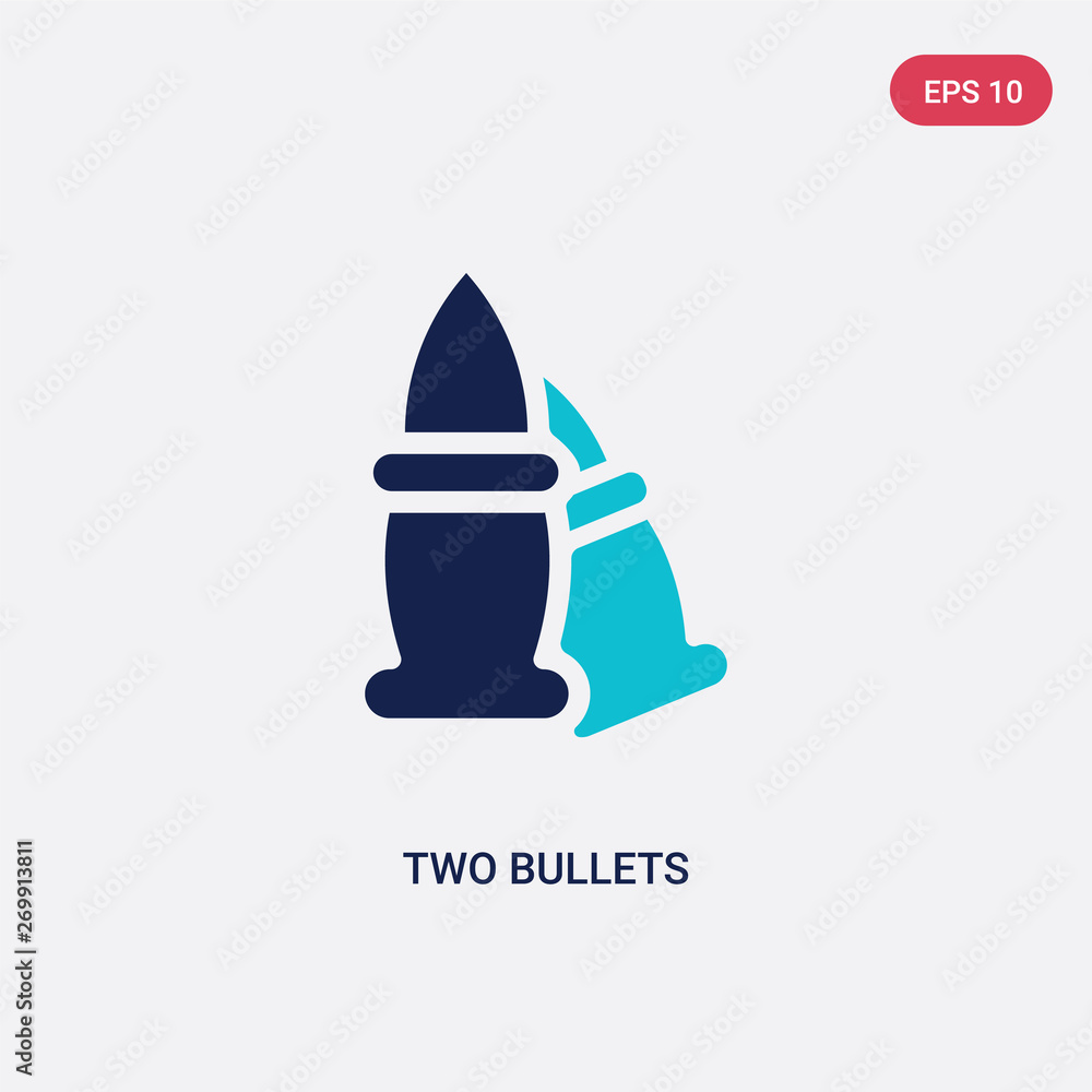 Poster two color two bullets vector icon from army and war concept. isolated blue two bullets vector sign s