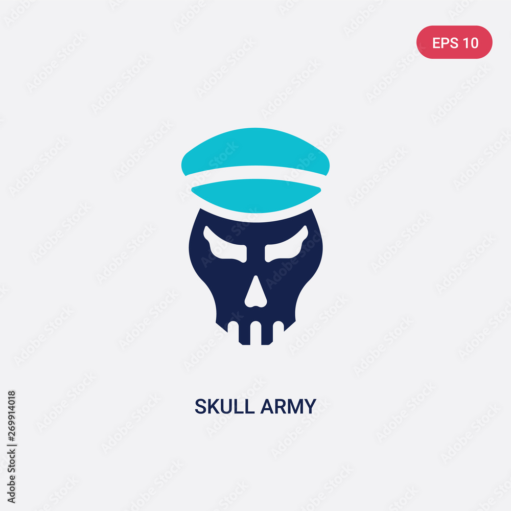 Poster two color skull army vector icon from army and war concept. isolated blue skull army vector sign sym