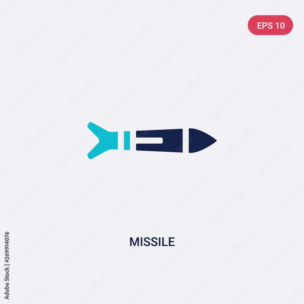 Poster two color missile vector icon from army concept. isolated blue missile vector sign symbol can be use