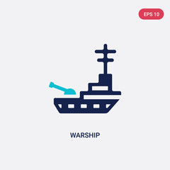 two color warship vector icon from army and war concept. isolated blue warship vector sign symbol can be use for web, mobile and logo. eps 10