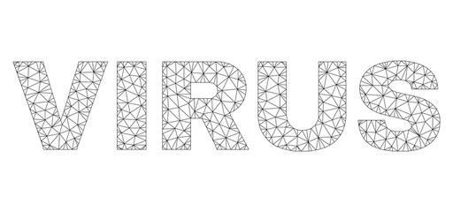 Mesh vector VIRUS text. Abstract lines and dots are organized into VIRUS black carcass symbols. Wire carcass flat triangular mesh in eps vector format.