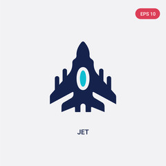 two color jet vector icon from army concept. isolated blue jet vector sign symbol can be use for web, mobile and logo. eps 10