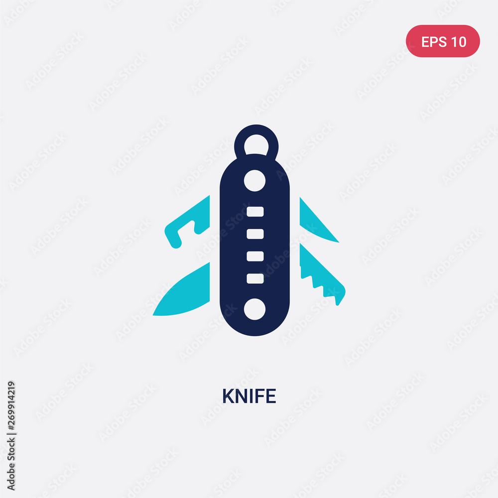 Poster two color knife vector icon from army concept. isolated blue knife vector sign symbol can be use for
