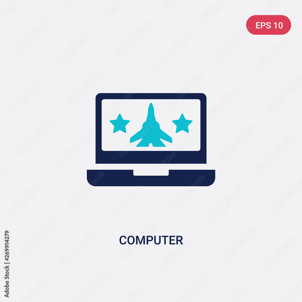Poster two color computer vector icon from army concept. isolated blue computer vector sign symbol can be u