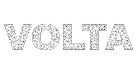 Mesh vector VOLTA text caption. Abstract lines and small circles are organized into VOLTA black carcass symbols. Linear carcass 2D triangular mesh in vector EPS format.