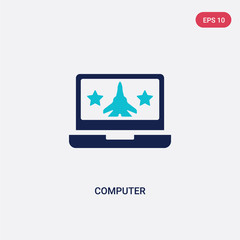 two color computer vector icon from army concept. isolated blue computer vector sign symbol can be use for web, mobile and logo. eps 10