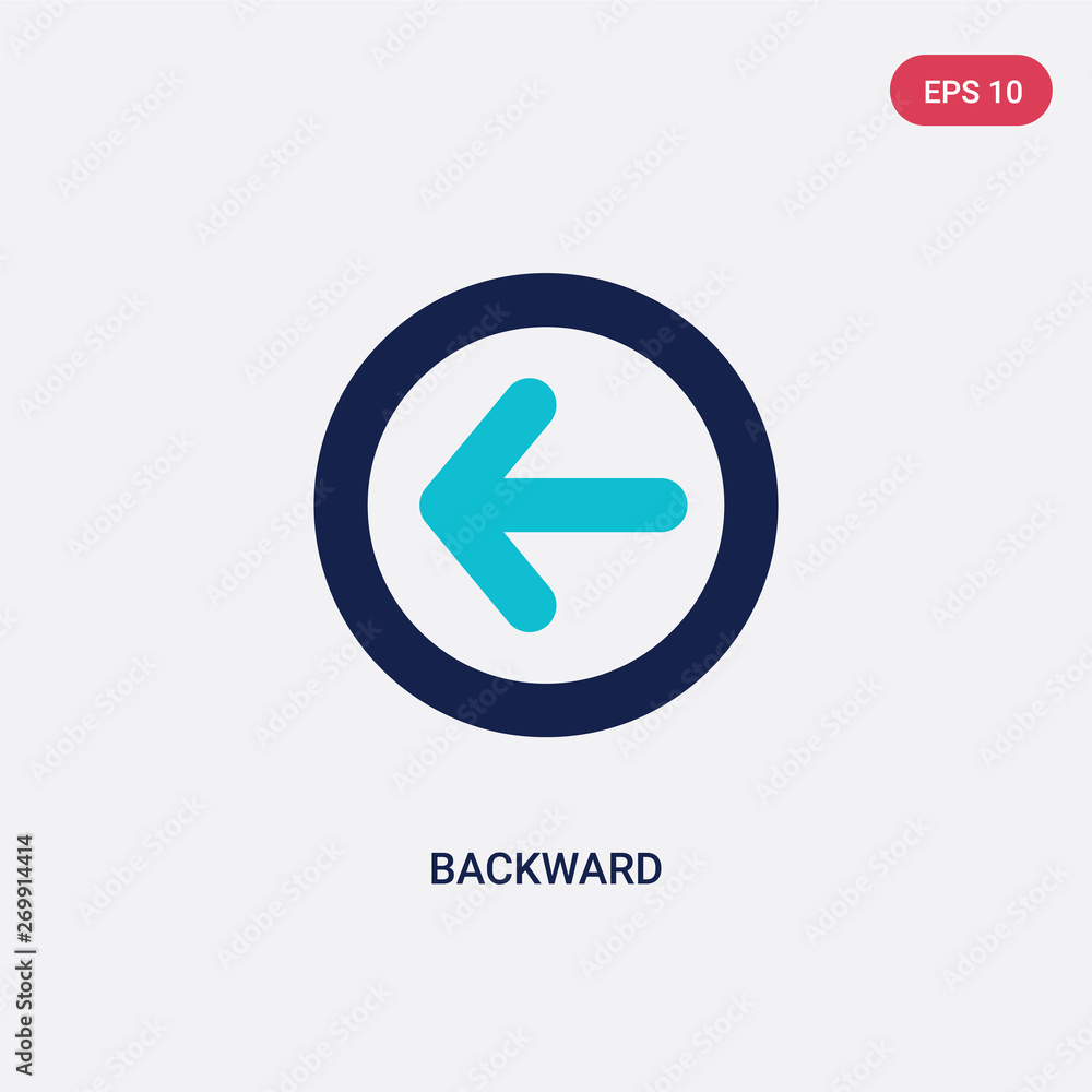 Poster two color backward vector icon from arrows 2 concept. isolated blue backward vector sign symbol can 