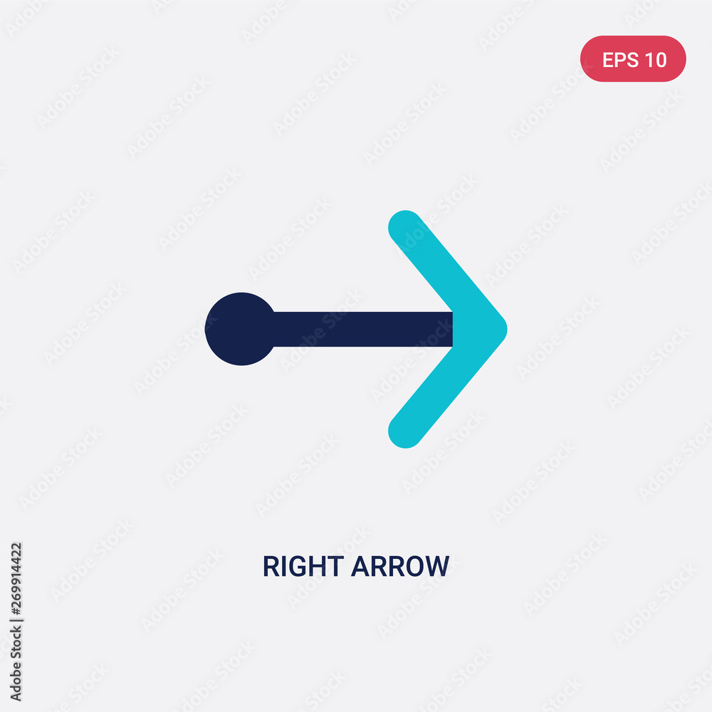 Poster two color right arrow vector icon from arrows 2 concept. isolated blue right arrow vector sign symbo