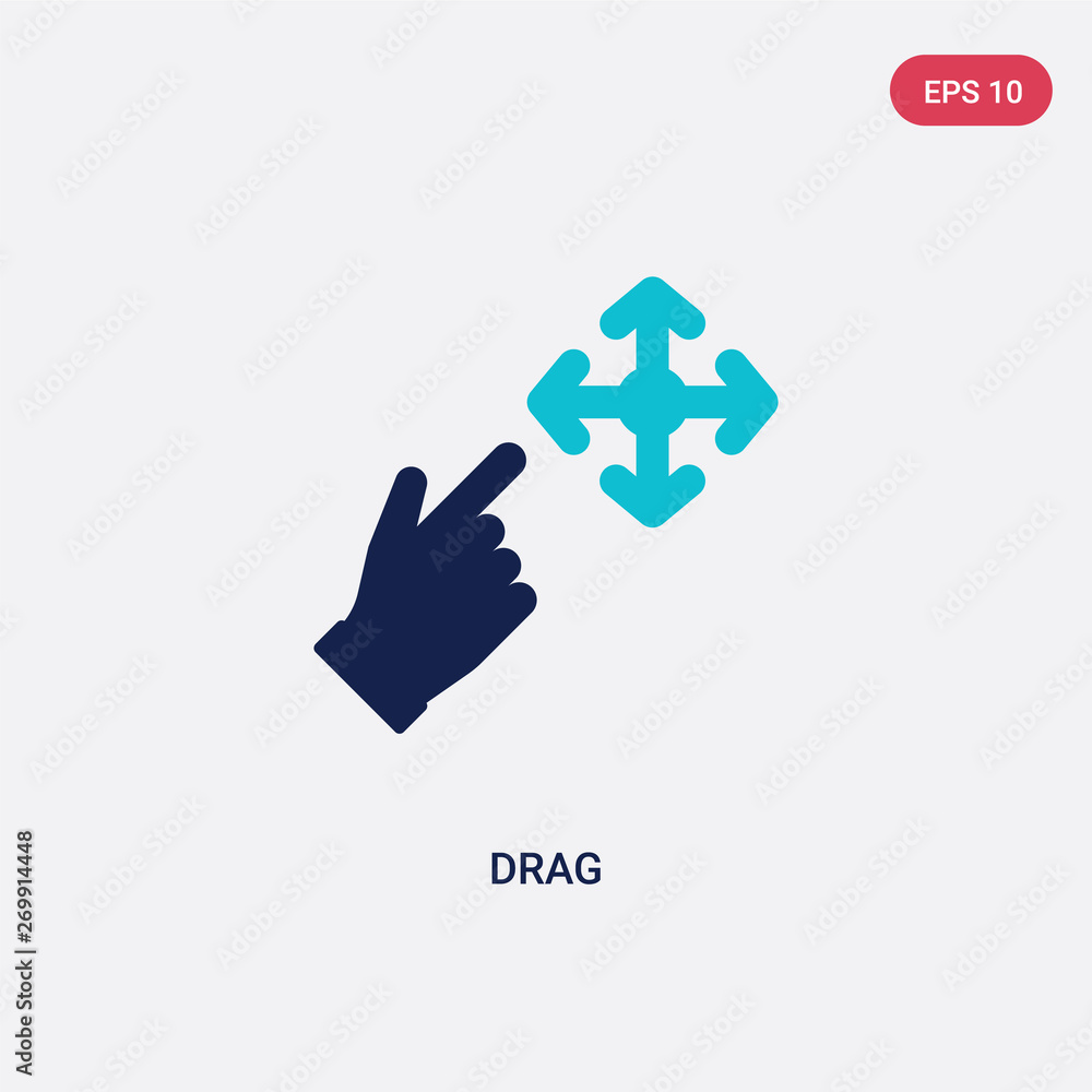 Poster two color drag vector icon from arrows 2 concept. isolated blue drag vector sign symbol can be use f