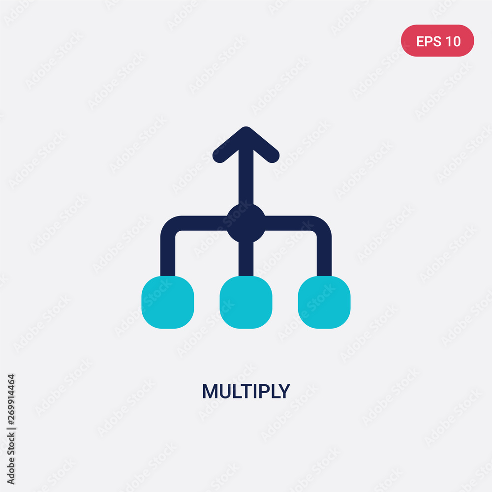 Poster two color multiply vector icon from arrows 2 concept. isolated blue multiply vector sign symbol can 