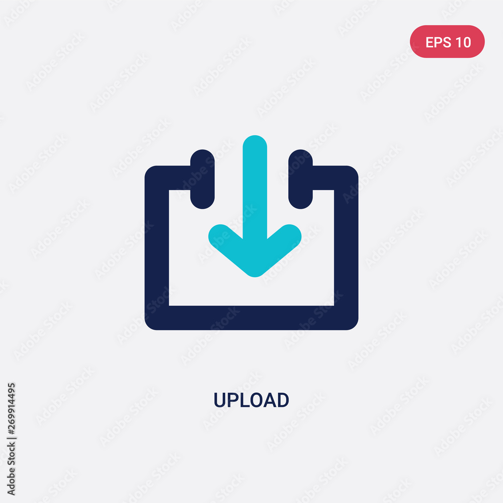 Poster two color upload vector icon from arrows 2 concept. isolated blue upload vector sign symbol can be u