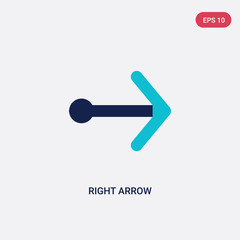 two color right arrow vector icon from arrows 2 concept. isolated blue right arrow vector sign symbol can be use for web, mobile and logo. eps 10