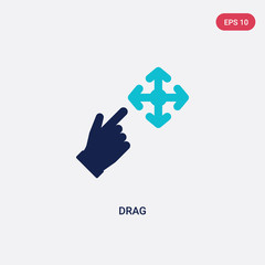 two color drag vector icon from arrows 2 concept. isolated blue drag vector sign symbol can be use for web, mobile and logo. eps 10